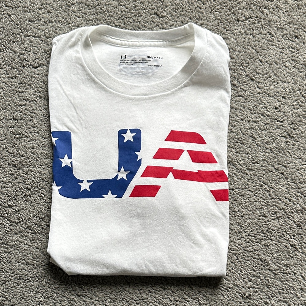 Under Armour White Tee with USA Stars and Stripes